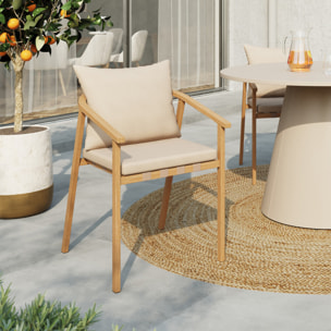 Chaises de jardin Paros métal effet bois et beige - lot de 4