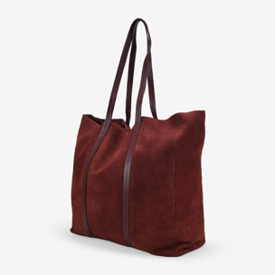 Maxi bolso de hombro burdeos en serraje piel