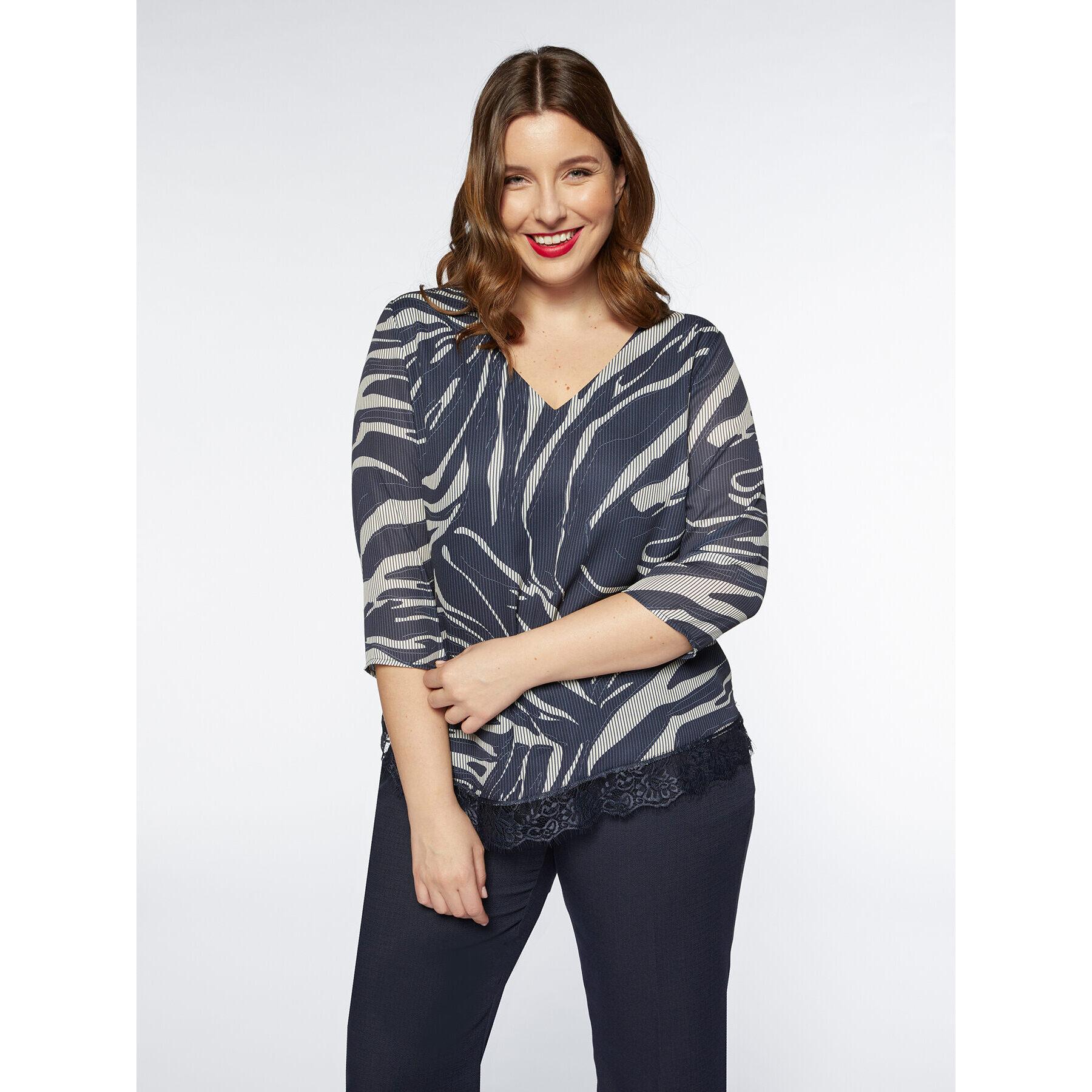 Fiorella Rubino - Blusa estampada con borde de encaje - Azul