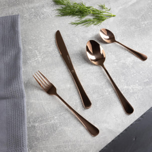 Juego de 16 Pzs de cubertería en acero inoxidable (4 Cucharas + 4 Tenedores + 4 Cuchillos + 4 Cucharillas) color Cobre