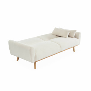 Canapé convertible à bouclettes crème - Oskar - 2 - 3 places scandinave droit avec pieds bois
