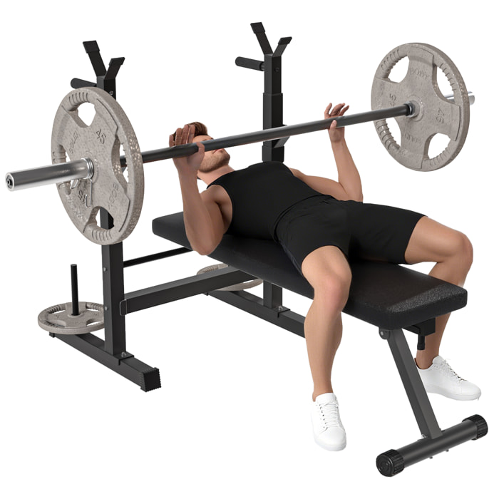 Banco de Musculación Multifuncional Plegable, Banco de Pesas, Press Banca con Soporte para Barras Ajustable y Estación de Dips, Carga 220 kg, para Entrenamiento Completo en Casa Gimnasio