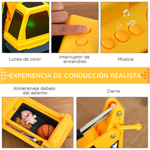 Tractor sin Pedales para Niños de 2-3 Años Excavadora Correpasillos con Pala Delantera Luces Música y Espacio de Alamcenaje Oculto 90x28x58 cm Amarillo