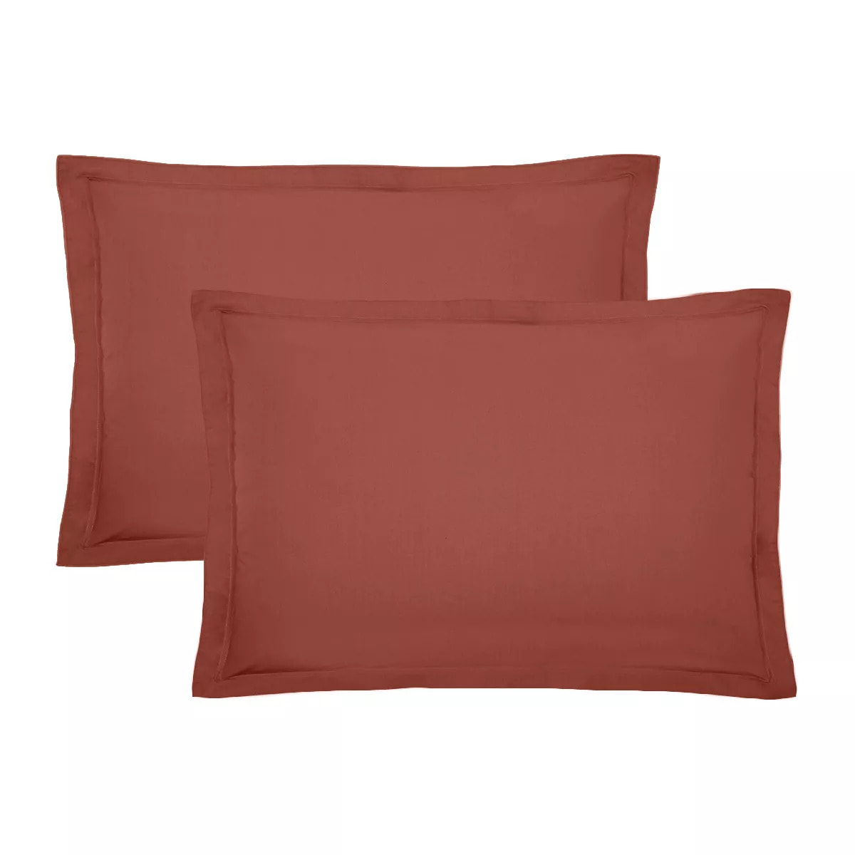 Lot de 2 taies percale de coton uni orange rouge La percale francaise rouille