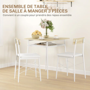 Ensemble table à manger 2 chaises style contemporain cosy - étagère - acier PU blanc aspect bois clair