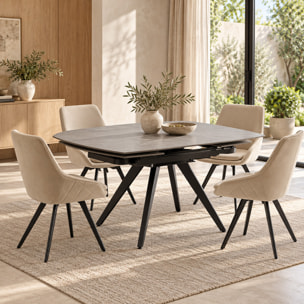 Tavolo allungabile LAVEZZI in ceramica, finitura pietra grigio e gambe in metallo nere - 120×80x78 – 180×80x75 cm