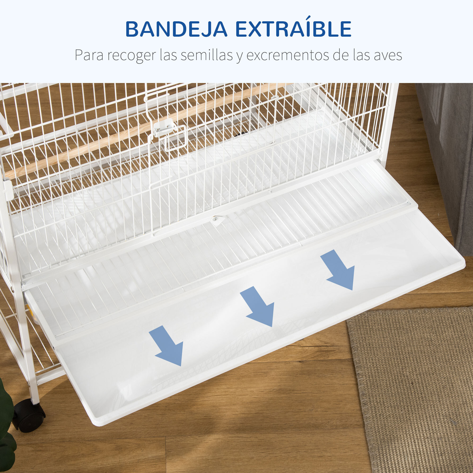 Jaula para Pájaros con Ruedas 78x52x132 cm con Bandeja Extraíble 4 Comederos