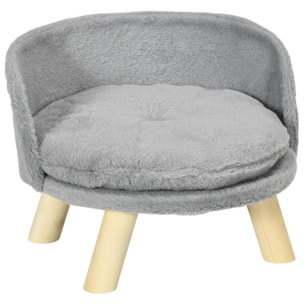 Canapé lit panier pour chien design scandinave coussin moelleux amovible pieds en bois Ø 40,5 x 33H cm gris