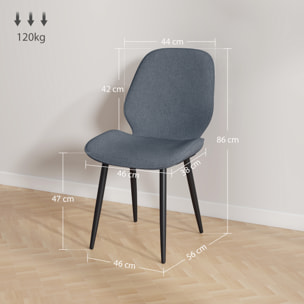 Lot de 2 chaises de salon design assise dossier enveloppant piètement acier noir tissu effet lin gris