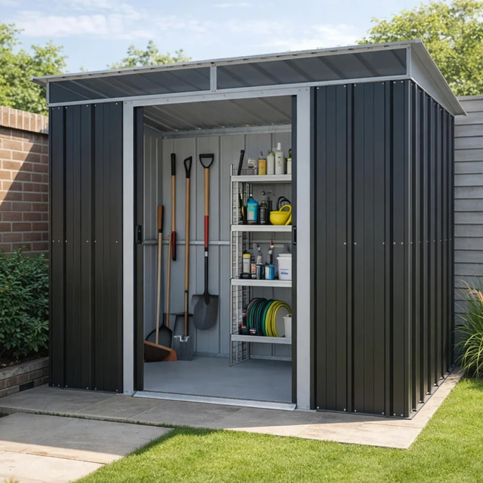 Abri de jardin métal gris Yardmaster 3,30 m² + kit d'ancrage