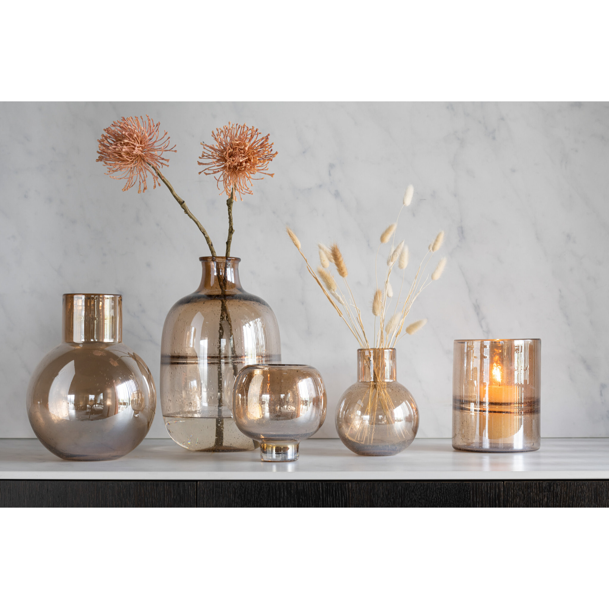 J-Line vase Rond Nervures - verre - ambre - large - 35 cm de hauteur