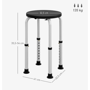 Taburete de Ducha, Silla Ducha Personas Mayores Antideslizante con Altura Regulable, Carga 135 kg, Taburete de Baño para Ancianos y Discapacitados, Negro