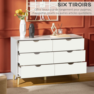 Commode 6 tiroirs design scandinave piètement effilé incliné bois pin panneaux blanc