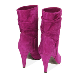 Ankle boots fucsia in camoscio, tacco 10 cm