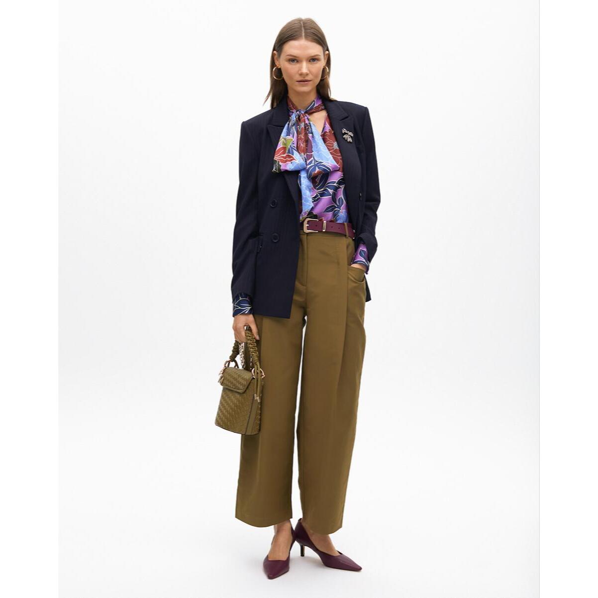 Pantaloni dritti cropped in popeline