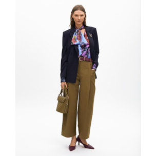 Pantaloni dritti cropped in popeline