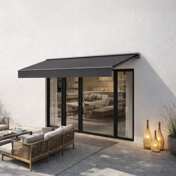 TULLY Store banne manuel 2,95 x 2,5 m en aluminium avec toile gris