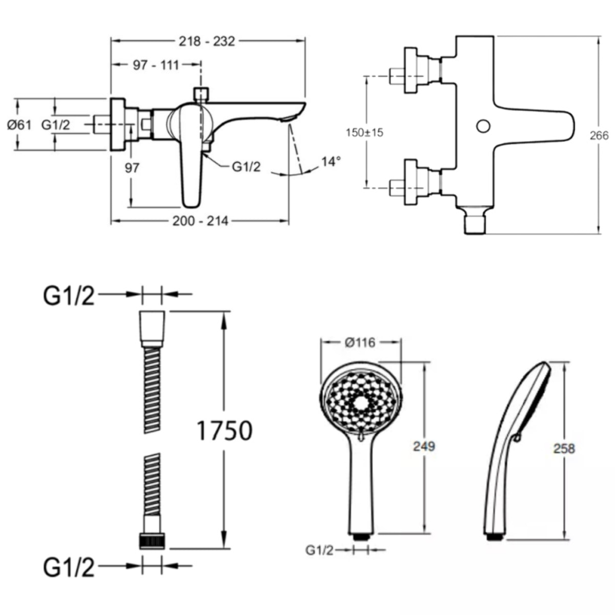 Pack mitigeur bain douche Aléo+ + douchette Awaken + flexible à écrou 175 cm
