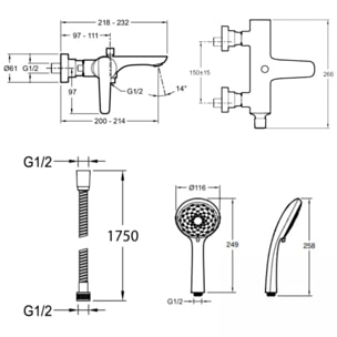 Pack mitigeur bain douche Aléo+ + douchette Awaken + flexible à écrou 175 cm