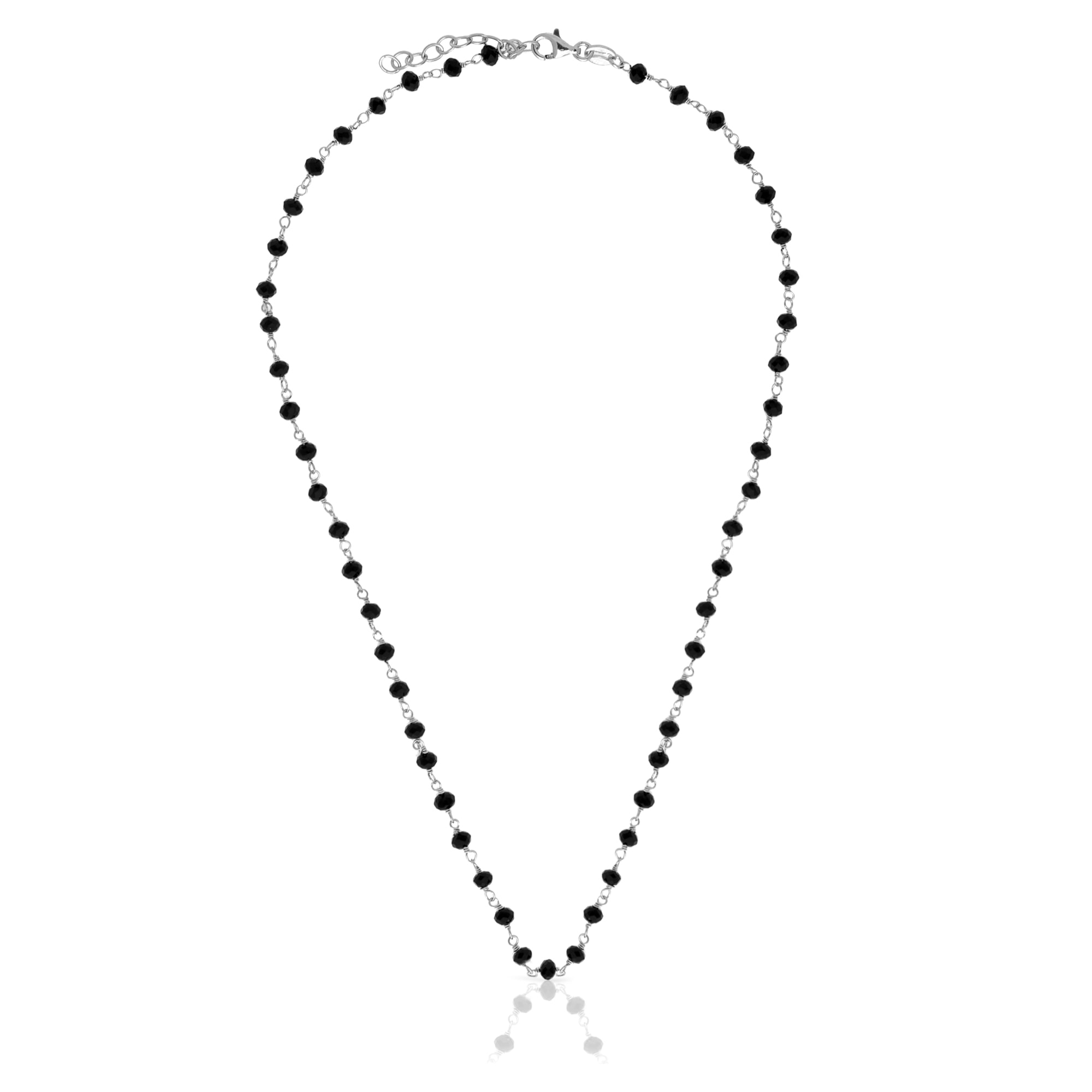 Cadena de Plata de Ley 925 con cuentas en circonita negra natural.