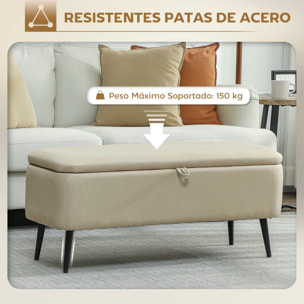 Puff Almacenaje Banco Almacenaje con Tapa Abatible y Patas de Acero Tapizado en Lino para Dormitorio Salón Entrada Carga 150 kg 101x38,5x44,5 cm Beige