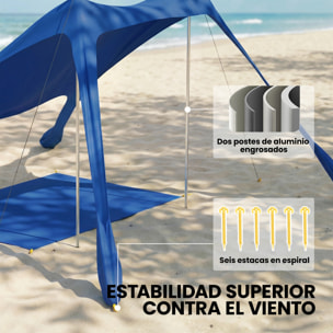 Carpa Playa Plegable 208x200 cm, Toldo Playa Portátil para 2-4 Personas con Esterilla, UPF50+, Postes de Aluminio, Pala, Estacas y Bolsa de Transporte Impermeable, para Camping, Pesca, Azul
