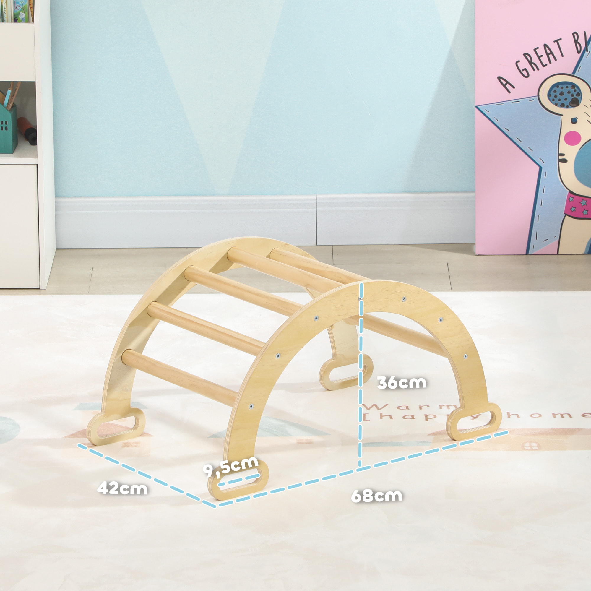 Escalada para Niños de Madera 2 en 1 Arco de Escalada para Niños de 18-48 Meses Balancín para Bebés Arco Mecedor Carga 50 kg 68x42x36 cm Natural