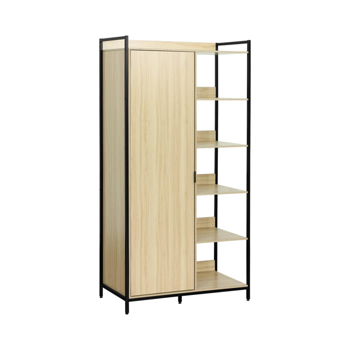 Module dressing décor bois et métal 1 penderie 6 étagères 1 porte CLEVER