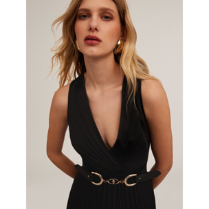 Motivi - Vestito midi plissé con cut-out posteriore - Nero