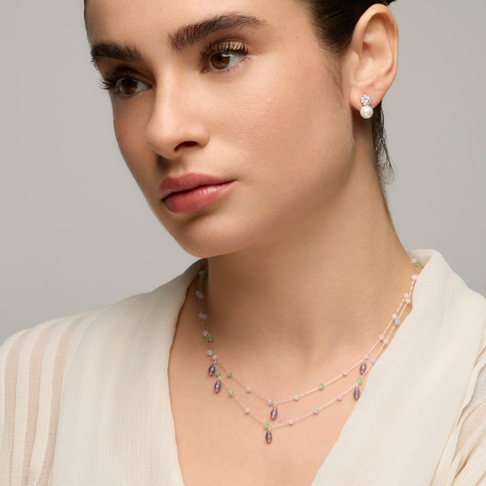 Pendientes acabado plata y Perla Blanca