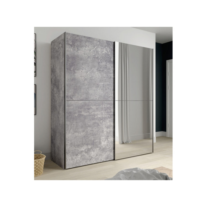 Dressing Armoire 2 portes coulissantes 5 tablettes et 1 miroir - 6 coloris - THAIS