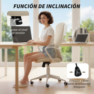 Silla de Oficina Giratoria Silla de Escritorio Juvenil con Altura Ajustable Función de Basculante Reposabrazos y Respaldo Alto 62x56x110-119,5 cm Beige