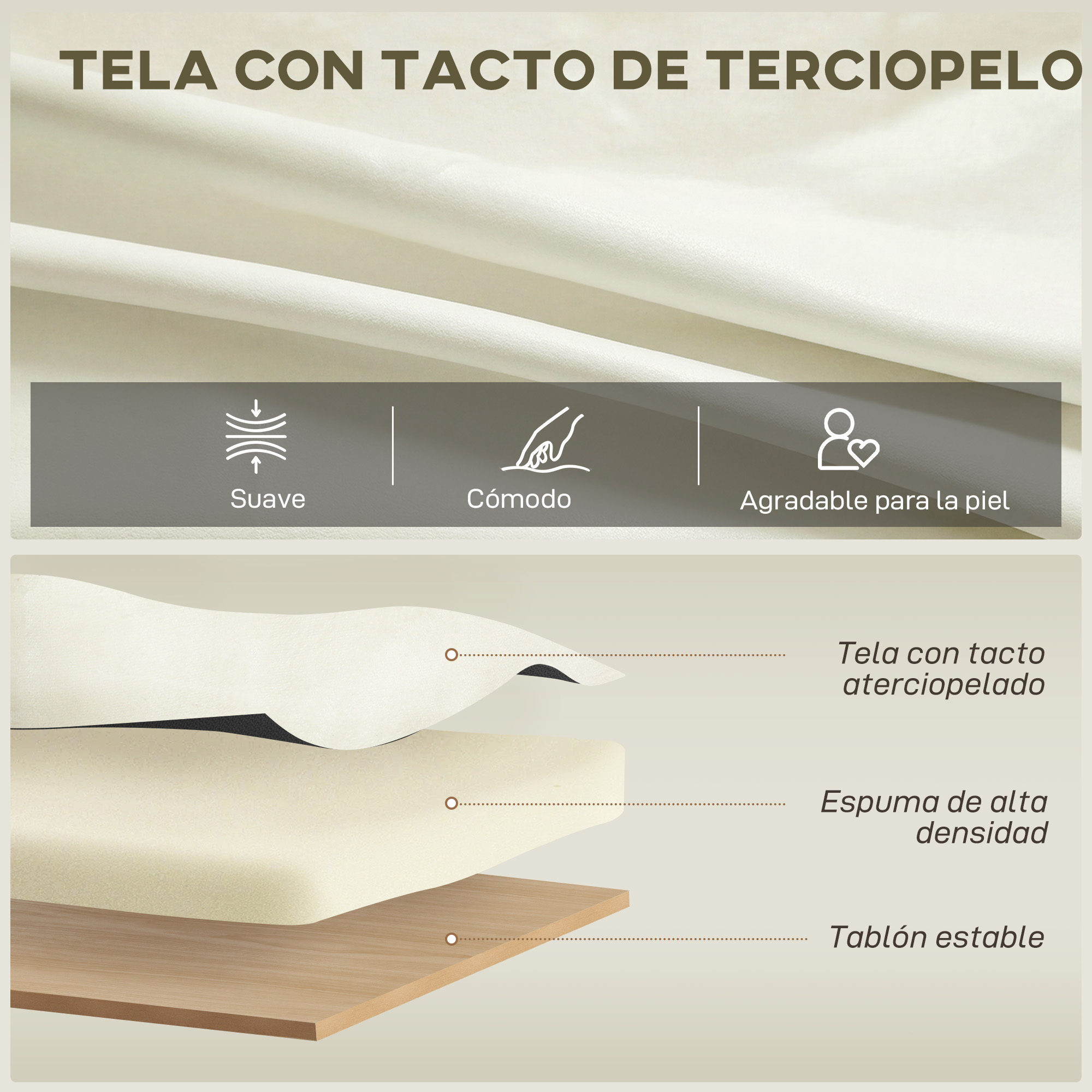 Butaca de Salón, Sillón Relax de 81 cm, Tapizado en Terciopelo, Cojines Gruesos, Patas de Metal, Estructura de Madera, para Sala de Estar, Dormitorio, Oficina, Crema