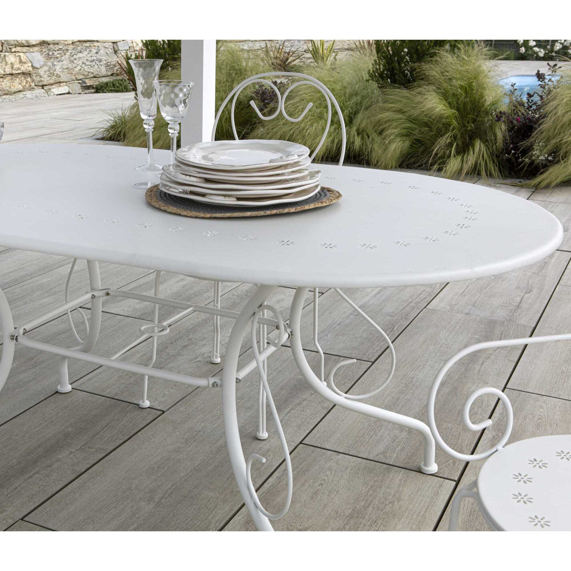 Tavolo New Old Vacchetti in metallo bianco crema ovale cm160x90h72