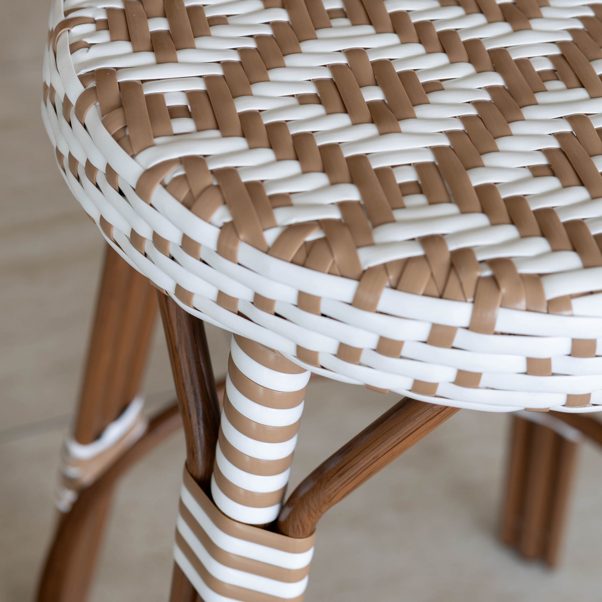 Tabouret de bar  haut en textilen tresse noisette alu  aspect rotinscala