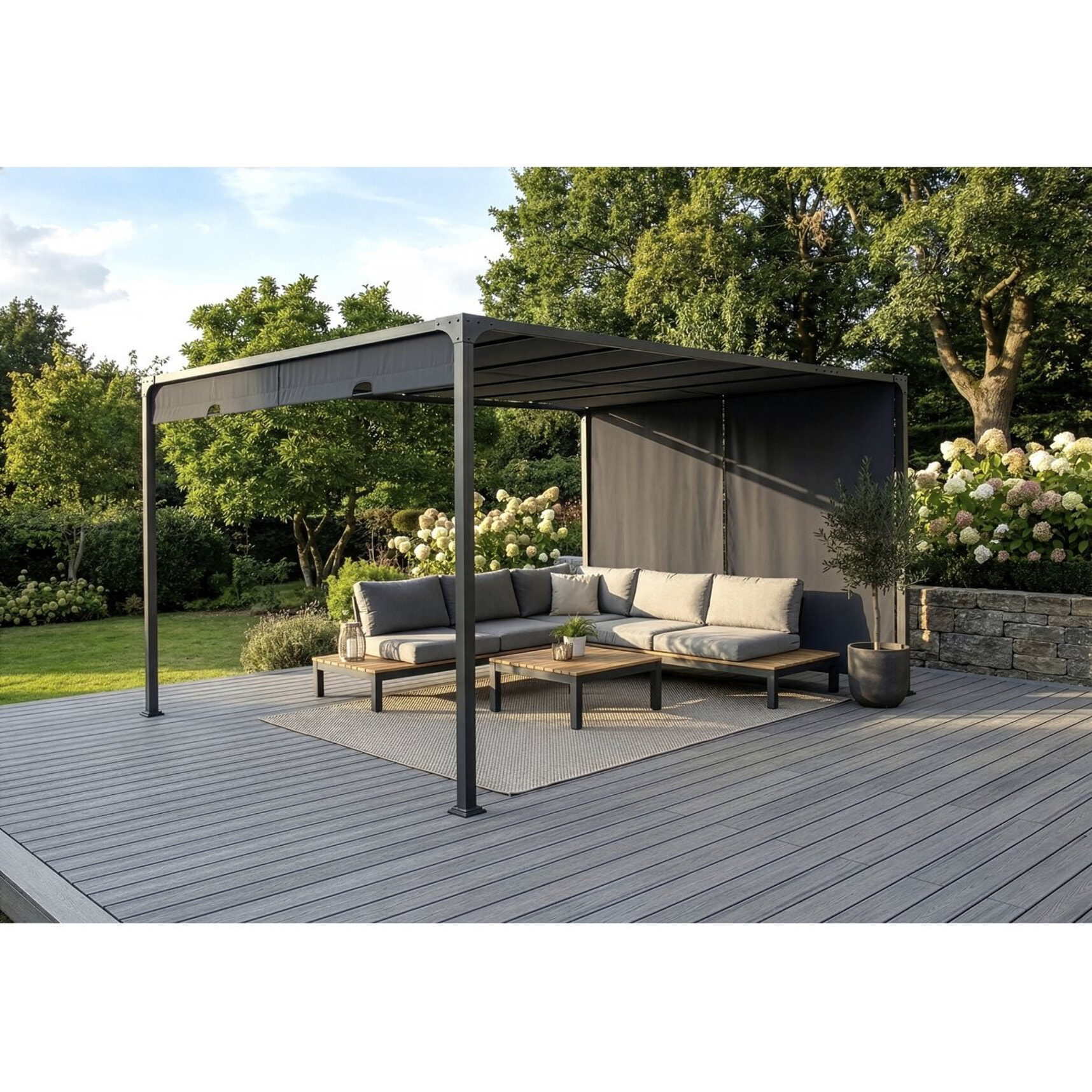 Pergola avec toit rétractable en métal "Courtenay" - 3 x 4 m - Gris