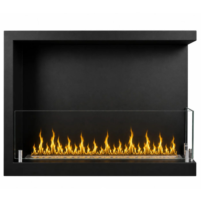 Sutri 60 - Camino a Bioetanolo da Incasso Angolare Destro 60x45x22,4 cm con Bruciatore 1,5lt in Acciaio