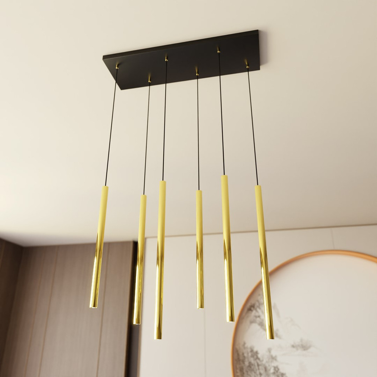 Lampada a sospensione Selter in acciaio nero e oro