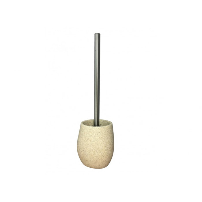 Brosse de toilette et support aspect galet beige - LEEDS