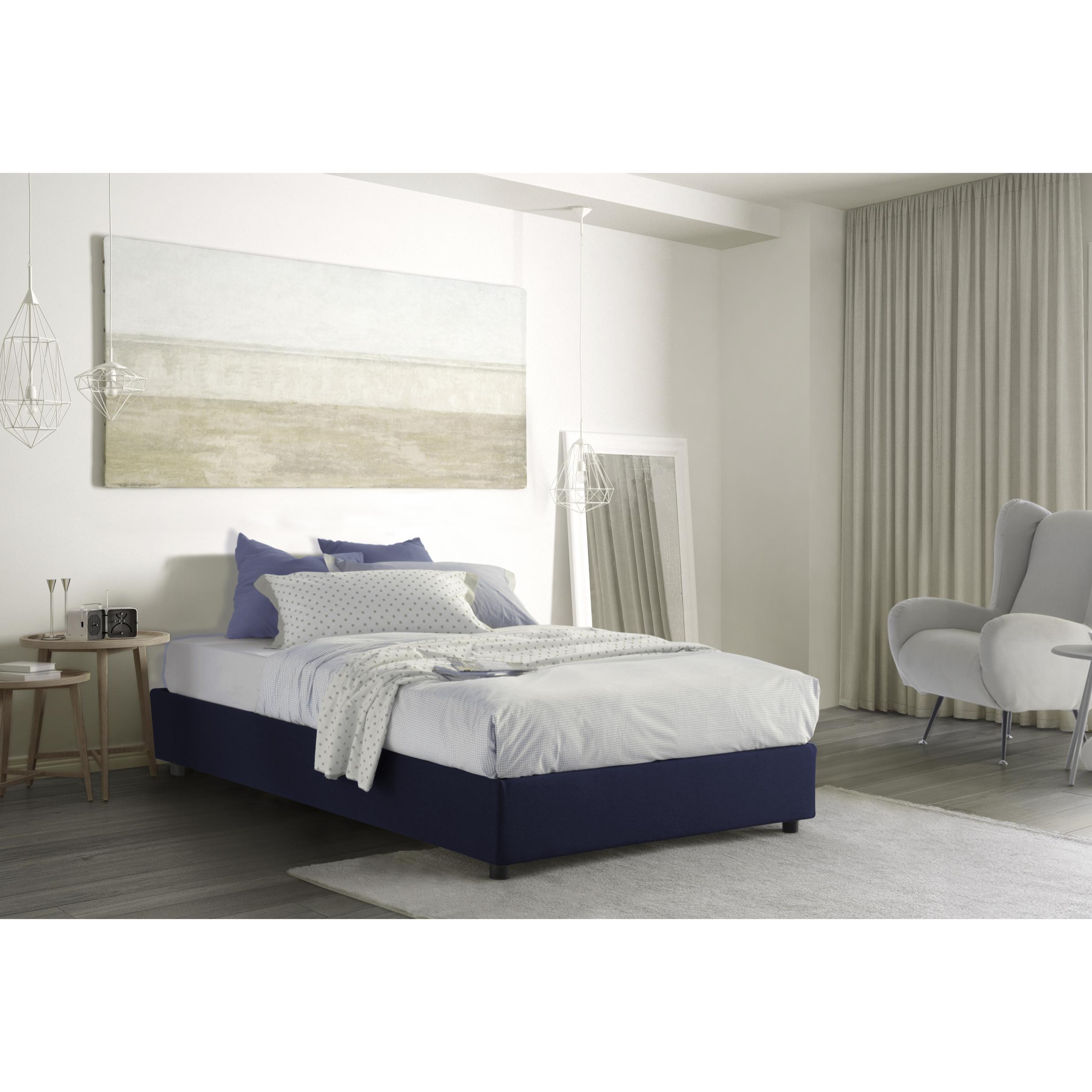 Letto piazza e mezza Nicole, Letto contenitore con rivestimento in tessuto, 100% Made in Italy, Apertura frontale, adatto per materasso Cm 120x190, Blu