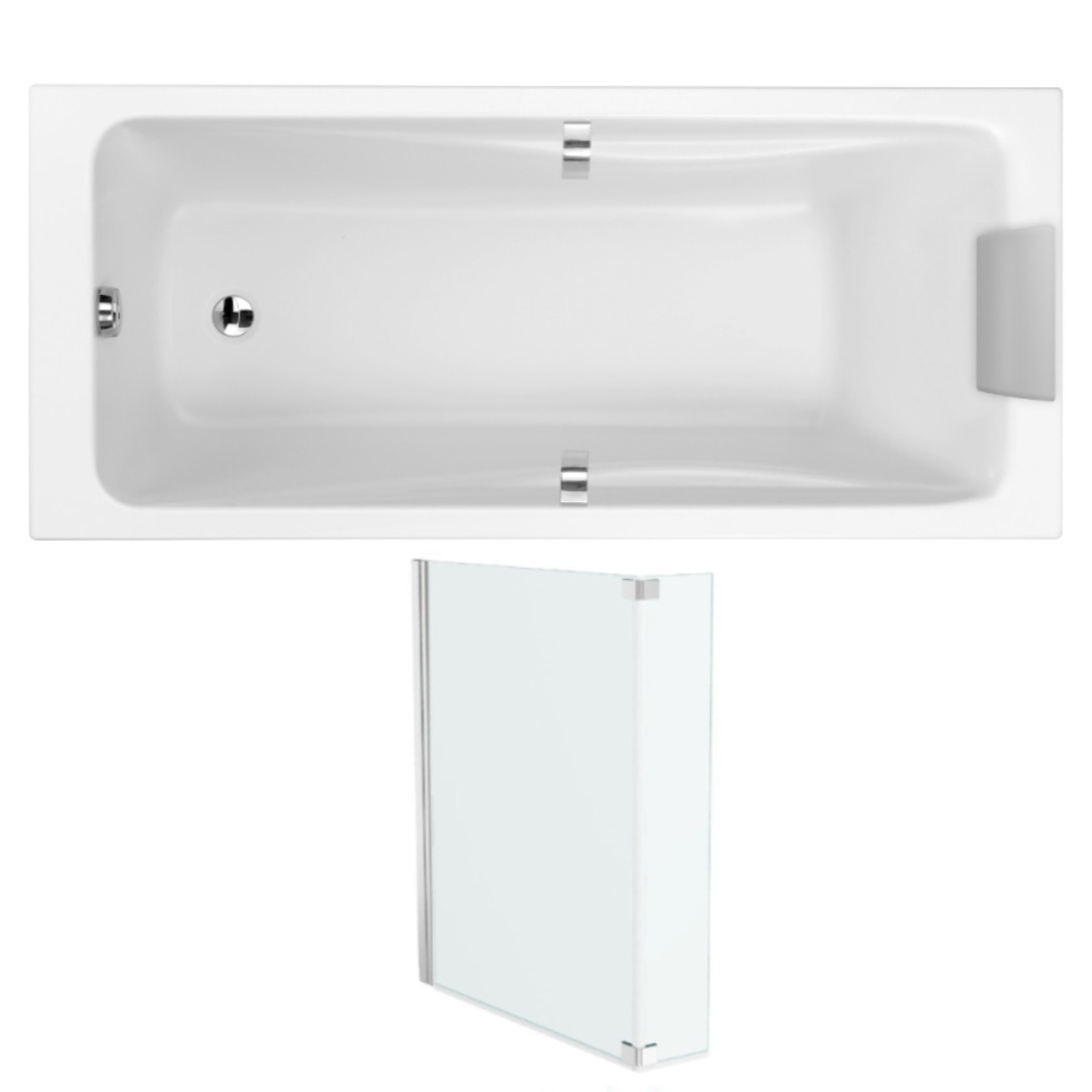 Baignoire droite Odéon up + pare bain 2 volets chromé