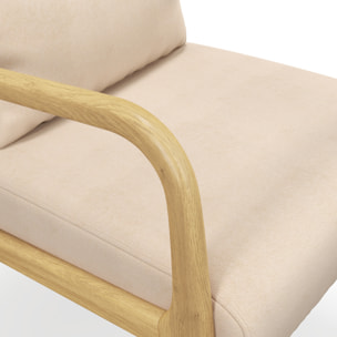 Butaca de Salón Butaca Nórdica Sillón de Salón con Reposabrazos Cojín y Marco de Madera de Caucho para Dormitorio Carga 120 kg 61x78x76 cm Beige