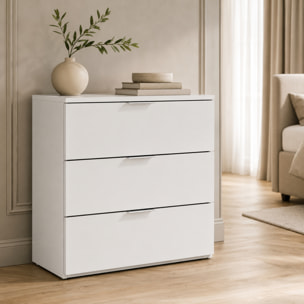 Cassettiera 3 Cassetti Comodino Senza Piedi Comò Mobile Camera Letto Salvaspazio Antigraffio Design Minimal Moderno Lavanderia 77x38x80 Cm Bianco