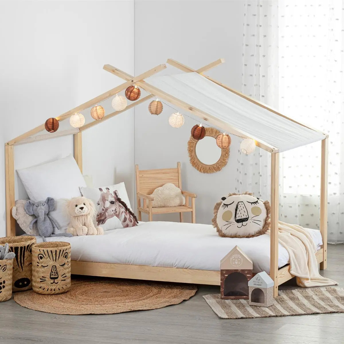 Lit tente enfant "Ilan" pin blanc 90x190cm