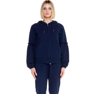 Sudadera con capucha y cremallera de mujer brillante