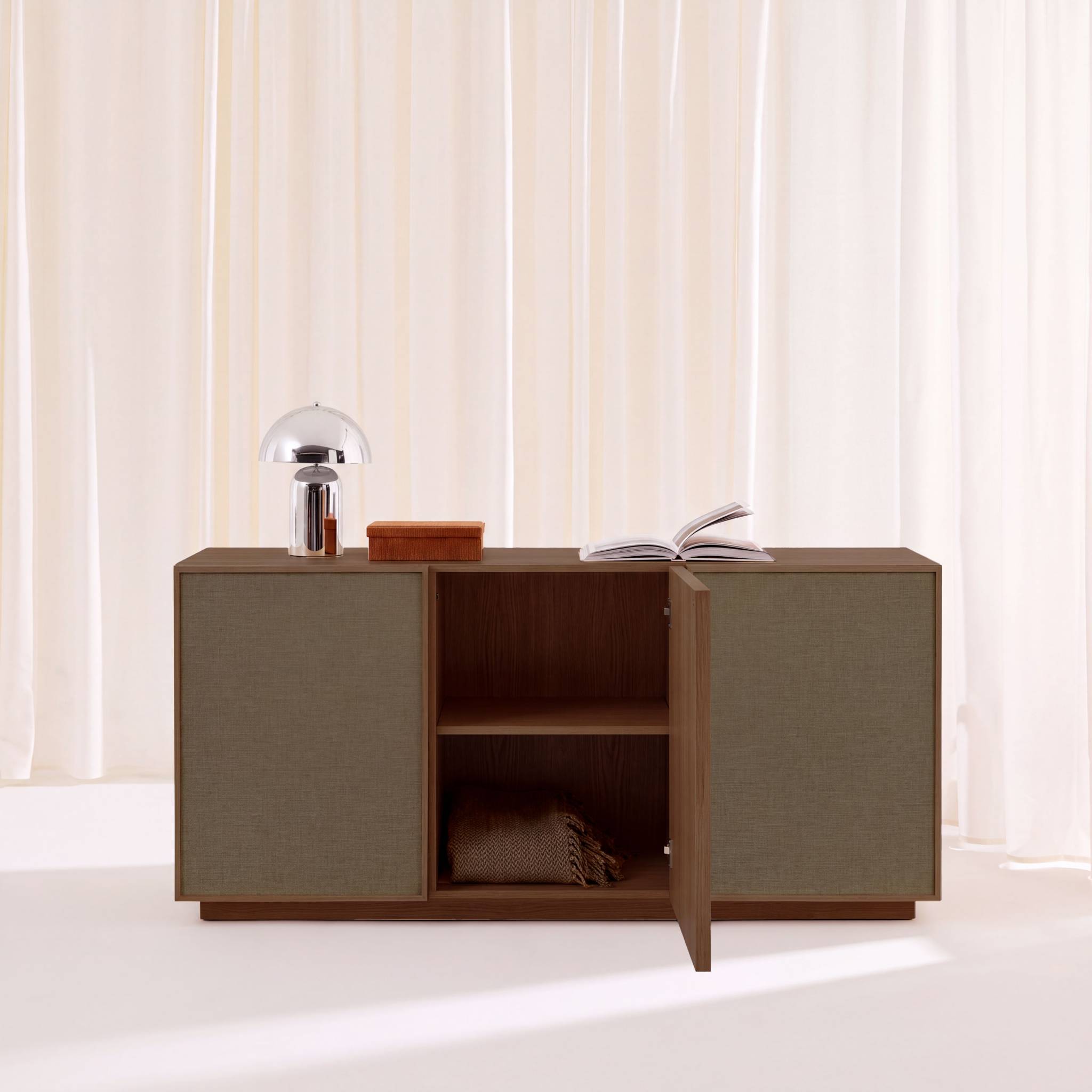 Buffet décor bois et tissu 3 portes 160cm KUBA