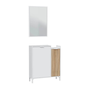 Mobile Da Ingresso Corridoio Con Specchio Set Casa Salvaspazio Entratina Ripiani Per Scarpe Chiavi Accessori Design Moderno 91x77x24 Cm Bianco Rovere