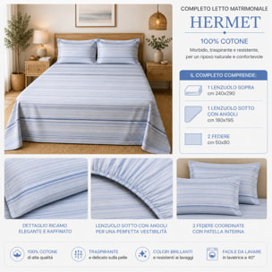 HERMET Completo Letto Matrimoniale in 100% Cotone_Roberta_Avio