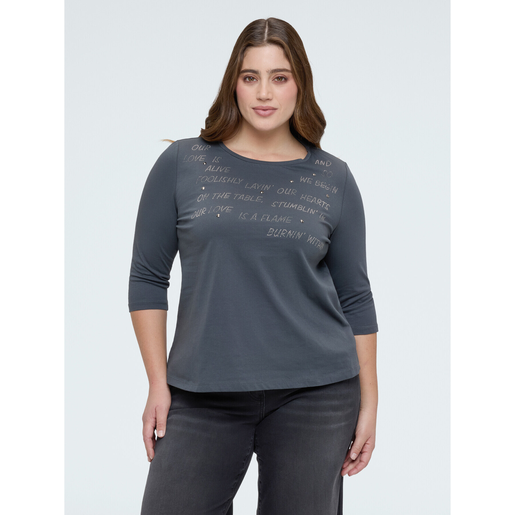 Fiorella Rubino - Camiseta de algodón con letras de estrás - Gris