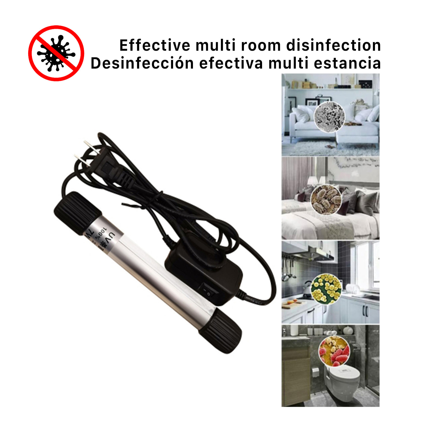 DAM Lampada UVC con cavo domestico 17x3x3 Cm. Colore nero